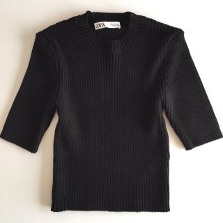 ザラ(ZARA)の極美品 ZARA ザラ リブ 五分袖ニット 黒(ニット/セーター)