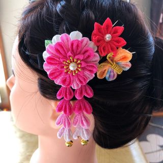 つまみ細工 七五三 髪飾り ヘアピン ヘアクリップ 3歳 着物 お正月 初詣(和服/着物)