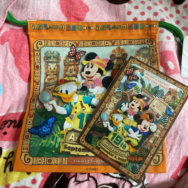 Disney(ディズニー)のディズニーシー19周年　巾着　ポストカード エンタメ/ホビーのおもちゃ/ぬいぐるみ(キャラクターグッズ)の商品写真