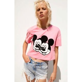 ザラ(ZARA)のZARA ザラ ディズニー コレクション ミッキー Tシャツ カットソー ピンク(Tシャツ(半袖/袖なし))