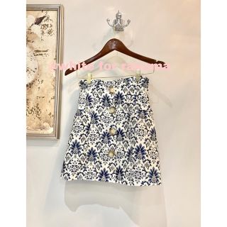 トップショップ(TOPSHOP)の《ご成約》イギリス ジャカード織りの煌めくブルーボタニカル コクーンミニスカート(ミニスカート)