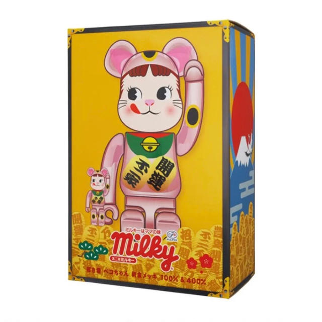 新品 BE@RBRICK 招き猫 ペコちゃん 桃金メッキ 100％ ＆ 400％