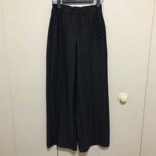 ベルシュカ(Bershka)の美品 ワイドパンツ  ロングパンツ ストライプ チャコールグレー ウエストゴム (カジュアルパンツ)