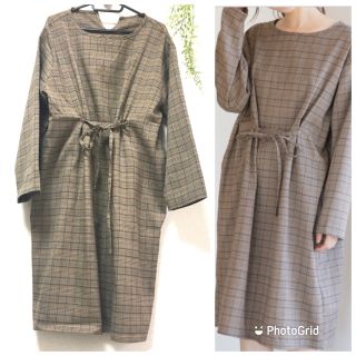 ショコラフィネローブ(chocol raffine robe)のフロントリボン　チェックワンピース(ロングワンピース/マキシワンピース)