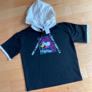 スヌーピー(SNOOPY)の新品 スヌーピー 半袖 パーカー ブラック×ホワイト 160(Tシャツ/カットソー)