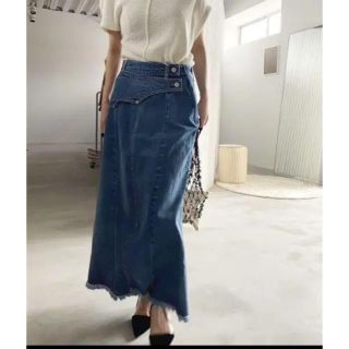 アメリヴィンテージ(Ameri VINTAGE)のAMERI WESTERN FLAP DENIM SK ブルー多部未華子さん着用(ロングスカート)