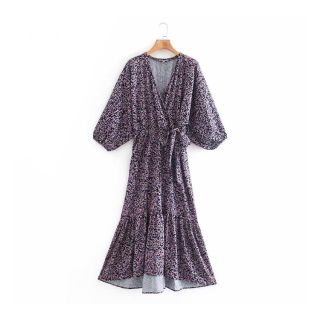 ザラ(ZARA)の🍁秋新作🍁2267◆purple 花柄 ワンピース(ひざ丈ワンピース)