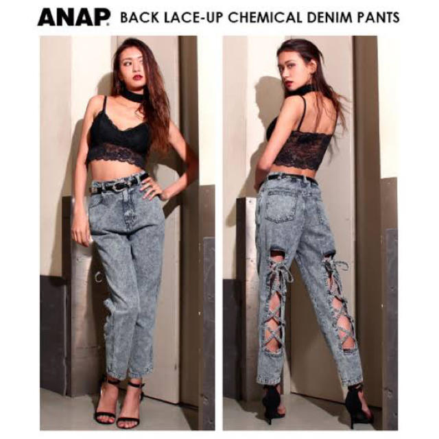 ANAP(アナップ)のANAP レースアップケミカルデニムパンツ レディースのパンツ(デニム/ジーンズ)の商品写真