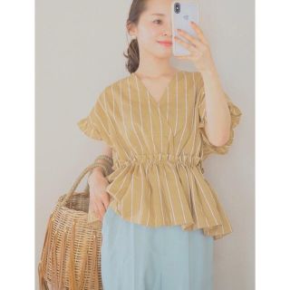 フィフス(fifth)のフィフス ストライプカシュクールフリルブラウス M 新品 / 田中亜希子(シャツ/ブラウス(半袖/袖なし))