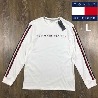 トミーヒルフィガー(TOMMY HILFIGER)のトミーヒルフィガー ロンT フラッグロゴ カラーライン(L)白 181214(Tシャツ/カットソー(七分/長袖))