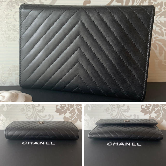 CHANEL(シャネル)の【seki様専用】シャネル 財布 シェブロン ラムスキン ブラック レディースのファッション小物(財布)の商品写真