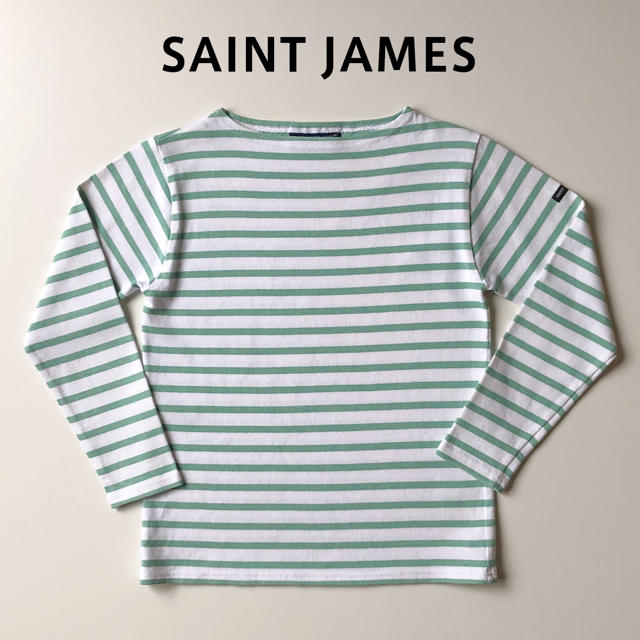 SAINT JAMES(セントジェームス)のsaint james ウェッソン 白 薄緑 ボーダー セントジェームス T0 レディースのトップス(カットソー(長袖/七分))の商品写真