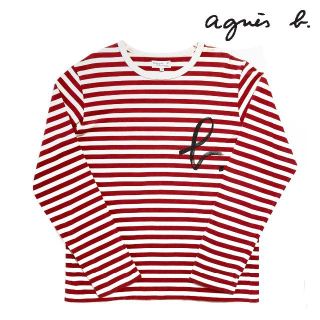 アニエスベー(agnes b.)の美品 agnes b. 長袖ボーダーカットソー 赤/白 T3 アニエスベー(Tシャツ/カットソー(七分/長袖))