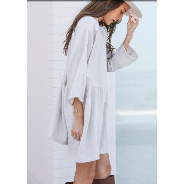 ALEXIA STAM(アリシアスタン)のアリシアスタン♡Stand Collar Shirt Dress Beige   レディースのワンピース(ロングワンピース/マキシワンピース)の商品写真