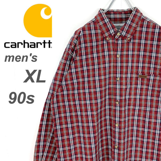 Carhartt カーハート　半袖シャツ　ベージュチェック　ロゴタグ　XL