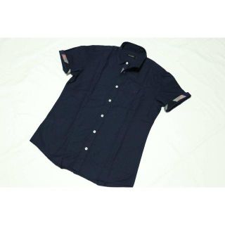 ブラックレーベルクレストブリッジ(BLACK LABEL CRESTBRIDGE)のごまちゃん様専用　ブラックレーベル半袖無地シャツ 紺 15,120円 L 麻混(シャツ)