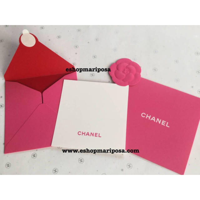 CHANEL(シャネル)のシャネル💕メッセージカード & 封筒 2セット+カメリアシール1枚 ピンク ハンドメイドの文具/ステーショナリー(カード/レター/ラッピング)の商品写真