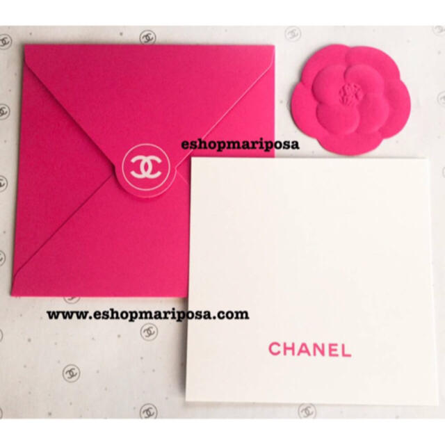 CHANEL(シャネル)のシャネル💕メッセージカード & 封筒 2セット+カメリアシール1枚 ピンク ハンドメイドの文具/ステーショナリー(カード/レター/ラッピング)の商品写真