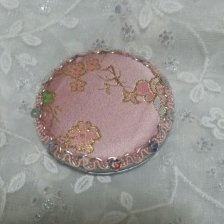 ビーズ☆刺繍手鏡[淡いピンク](その他)