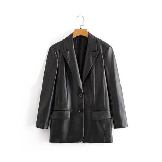 ザラ(ZARA)の🍁秋新作🍁2270◆black エコレザー PU テーラードジャケット ブレザー(テーラードジャケット)