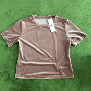 ジーユー(GU)の新品〇GU、ピンクベロアTシャツ、L(Tシャツ(半袖/袖なし))