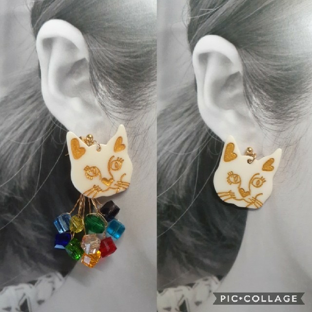 itsumi様専用 cat bijou pierce 2way ネコ イヤリング ハンドメイドのアクセサリー(イヤリング)の商品写真