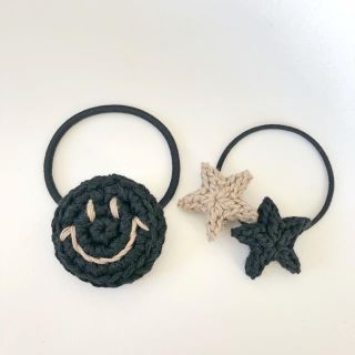 ナチュラルコットンのスマイルと小さなお星さまセット ブラックとモカブラウン(ヘアアクセサリー)