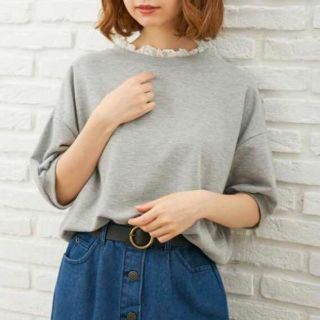 イング(INGNI)の437.INGNI レースレイヤートップス 5分袖 M グレー(Tシャツ(半袖/袖なし))