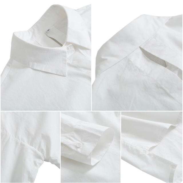 バックオープンシャツ  秋服 オーバーサイズ ワンピ ロング丈 白シャツ 羽織り 2