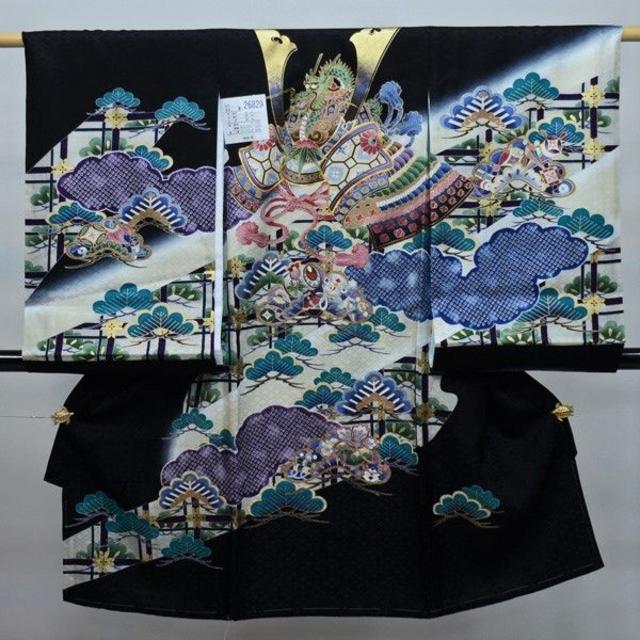 お宮参り 産着 男児 正絹 のしめ 祝着 金刺繍 綸子 黒地 NO26829 キッズ/ベビー/マタニティのメモリアル/セレモニー用品(お宮参り用品)の商品写真