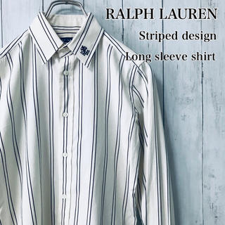 ラルフローレン(Ralph Lauren)のラフルローレン　シャツ　長袖　白　ストライプ　ワンポイント　130　7(ブラウス)