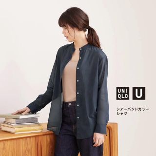 ユニクロ(UNIQLO)のユニクロ シアーバンドカラーシャツ ナチュラル  S(シャツ/ブラウス(長袖/七分))