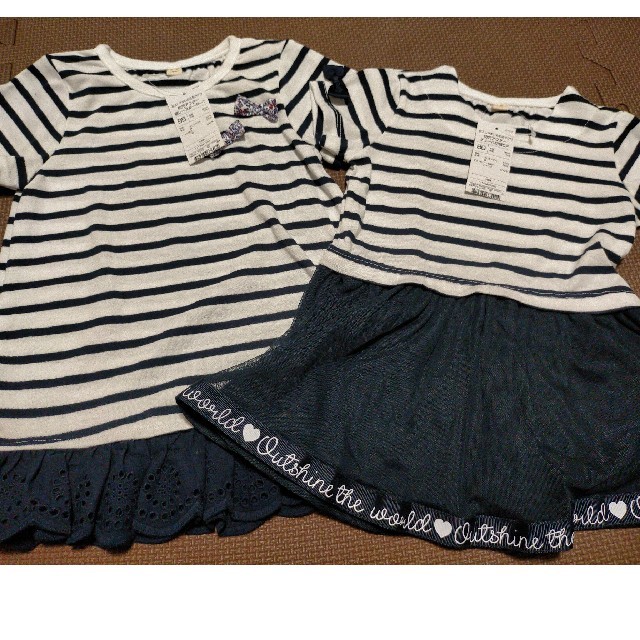 AEON(イオン)の【新品未使用】 ボーダーワンピース リンクコーデ キッズ/ベビー/マタニティのキッズ服女の子用(90cm~)(ワンピース)の商品写真