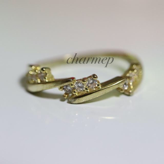 【CR279】czダイヤモンドモードデザインゴールドカラーリング指輪大きいサイズ レディースのアクセサリー(リング(指輪))の商品写真