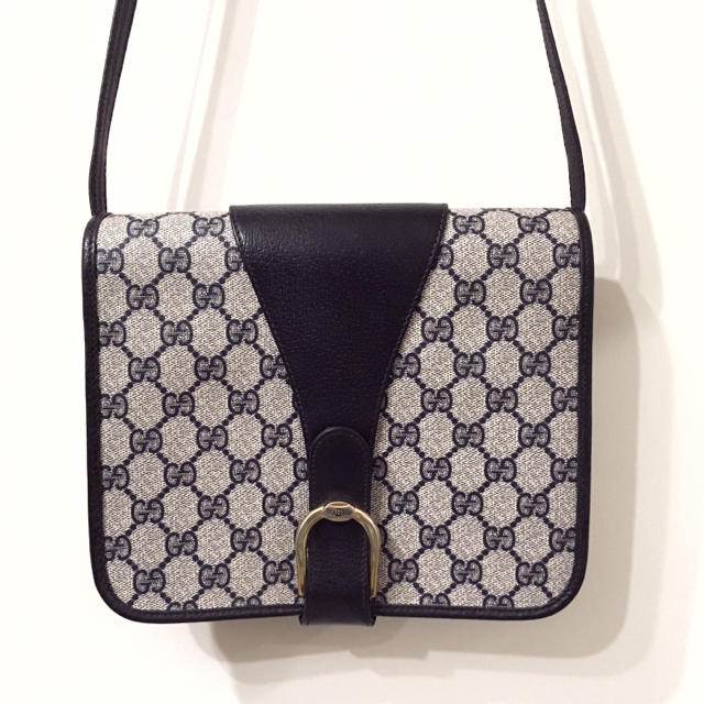 レア♡GUCCI オールドグッチ ネイビー スクエア ショルダーバッグ-