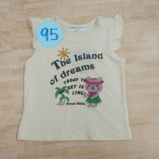 95♪新品タグ付きプリントTシャツ♪オレンジ♪クマ♪ハワイアン♪お着替え(Tシャツ/カットソー)