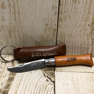 オピネル(OPINEL)のオピネル ステンレス フォールディングナイフ No.4 茶革ケース付(その他)