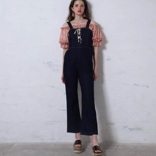 ワンアフターアナザーナイスクラップ(one after another NICE CLAUP)のlace up denim salopette (seemi)(サロペット/オーバーオール)