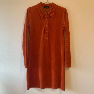 アーペーセー(A.P.C)の破格！秋色ベロア ワンピース　a.p.c アーペーセー　オレンジ(ひざ丈ワンピース)