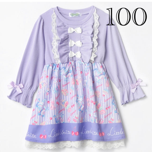 しまむら　絵子猫　エコネコ　ワンピース　ゆめかわ　100 パープル　ドレス キッズ/ベビー/マタニティのキッズ服女の子用(90cm~)(ワンピース)の商品写真