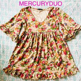 マーキュリーデュオ(MERCURYDUO)のマーキュリーデュオ グレージュ花柄ワンピース ベロア風　秋冬(ミニワンピース)