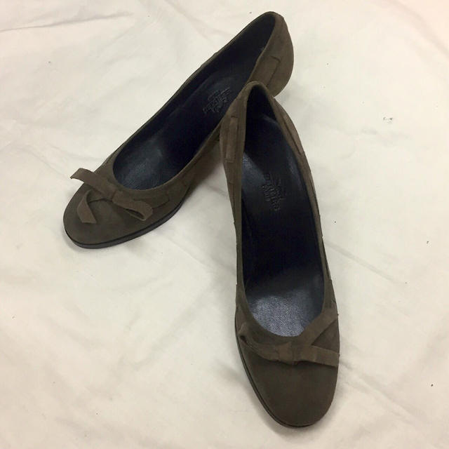 HERMES エルメス スエード リボン パンプス SIZE 35 カーキ - www
