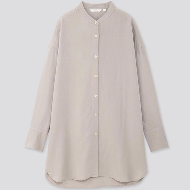 UNIQLO(ユニクロ)のお値下げ@UNIQLO リネンブレンドスタンドカラーチュニック（長袖）グレー レディースのトップス(シャツ/ブラウス(長袖/七分))の商品写真