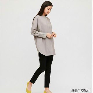 ユニクロ(UNIQLO)のお値下げ@UNIQLO リネンブレンドスタンドカラーチュニック（長袖）グレー(シャツ/ブラウス(長袖/七分))