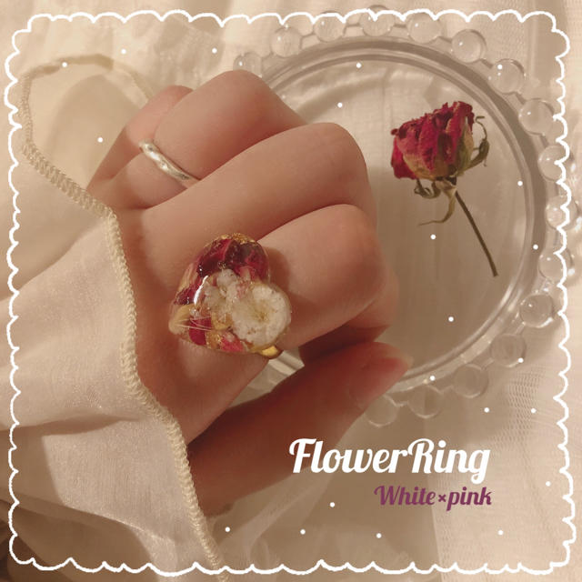 GRL(グレイル)のフラワーピンクRing🤍ハンドメイド ドライフラワー レジン お花 指輪 ハンドメイドのアクセサリー(リング)の商品写真