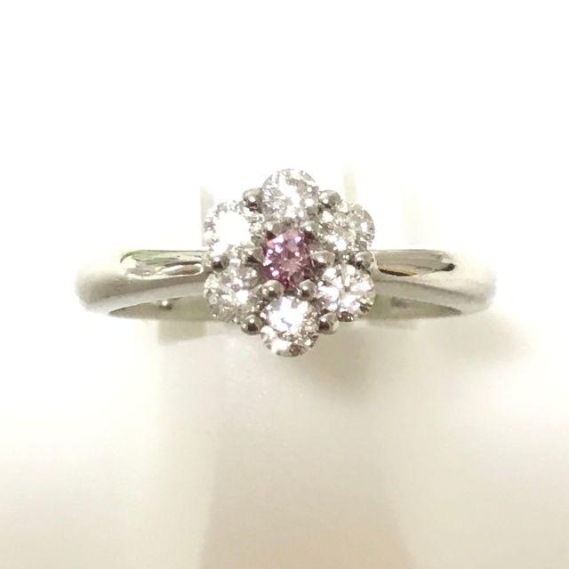 【9/22まで】 ピンクダイヤモンド付、花モチーフ Pt900プラチナ 指輪