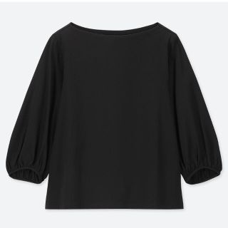 ユニクロ(UNIQLO)のUNIQLO マーセライズコットンボリュームスリーブT (七分袖) ブラック(Tシャツ(長袖/七分))