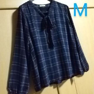 ハニーズ(HONEYS)の新品 M チェックブラウス ネイビー 濃紺 紫と白のチェック ハニーズ タグ付(シャツ/ブラウス(長袖/七分))