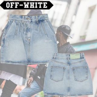 オフホワイト(OFF-WHITE)のブリーチデニムスカート(ミニスカート)