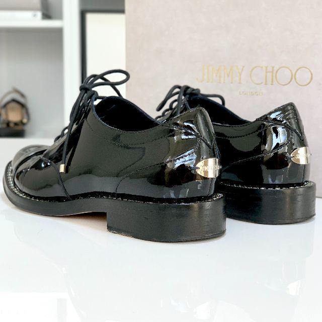 JIMMY CHOO(ジミーチュウ)の1761 美品 ジミーチュウ エナメル ラインストーン ドレスシューズ 黒 レディースの靴/シューズ(ローファー/革靴)の商品写真